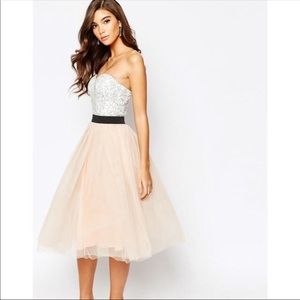 Rare London Lace Prom Midi Dress With Tulle Skirt